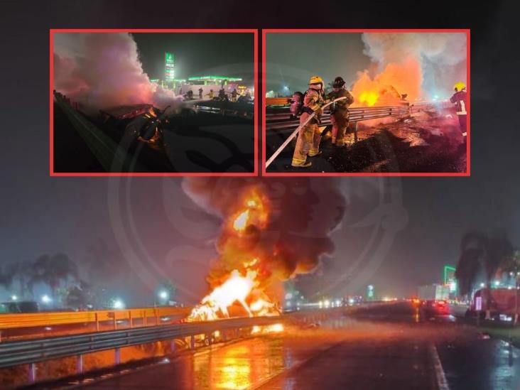 Se incendia tráiler sobre la autopista Veracruz-Puebla