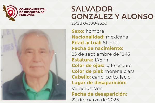 Desaparece Salvador González y Alonso de 81 años en el puerto de Veracruz
