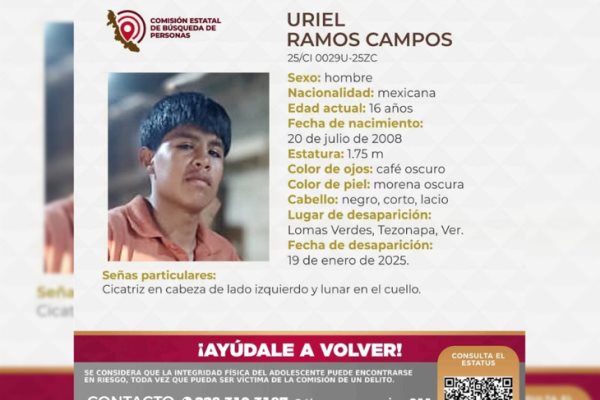 ¿Lo has visto?: Uriel, de 16 años, está desaparecido en Tezonapa