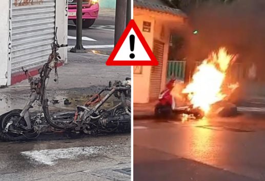Moto termina calcinada en Orizaba; conductor huye (+VIDEO)