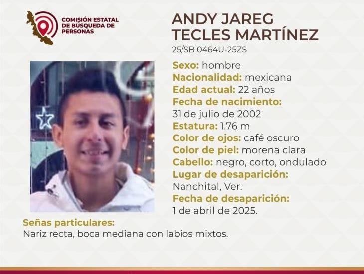Andy Jaret Tecles Martínez de 22 años se encuentra desaparecido en Nanchital