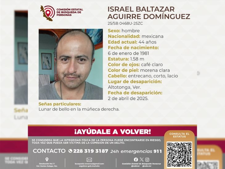 ¿Lo has visto?: Israel, de 44 años, está desaparecido en Altotonga