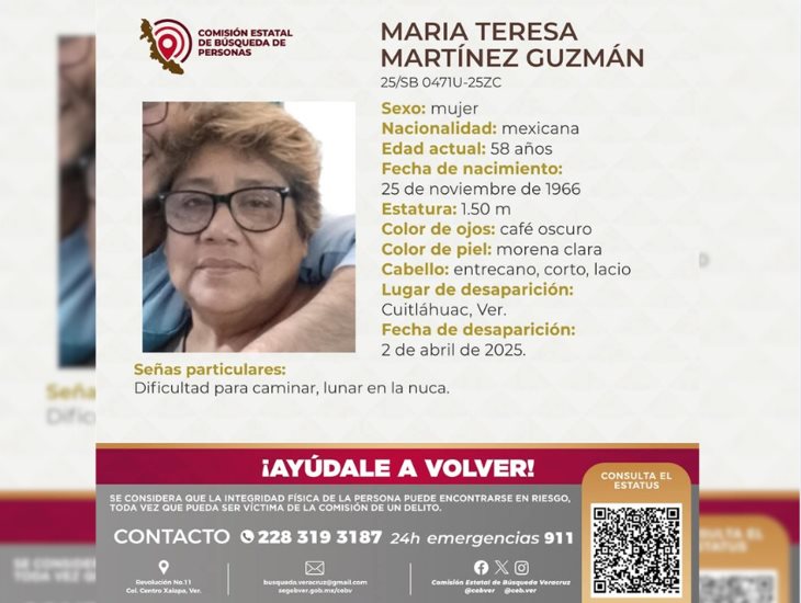 Se busca: María Teresa, de 58 años, está desaparecida en Cuitláhuac