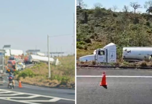 Accidente de pipa genera caos vial en libramiento Santa Fe-Paso del Toro