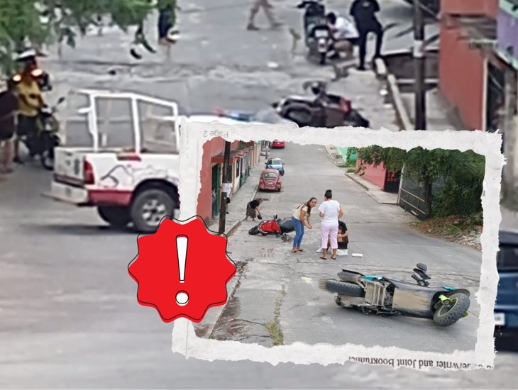 Chocan dos motonetas en calles de Misantla, dejando dos lesionados