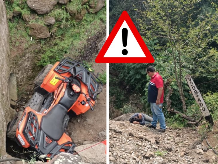 Hombre cae con todo y cuatrimoto a tragatormenta en Rafael Lucio