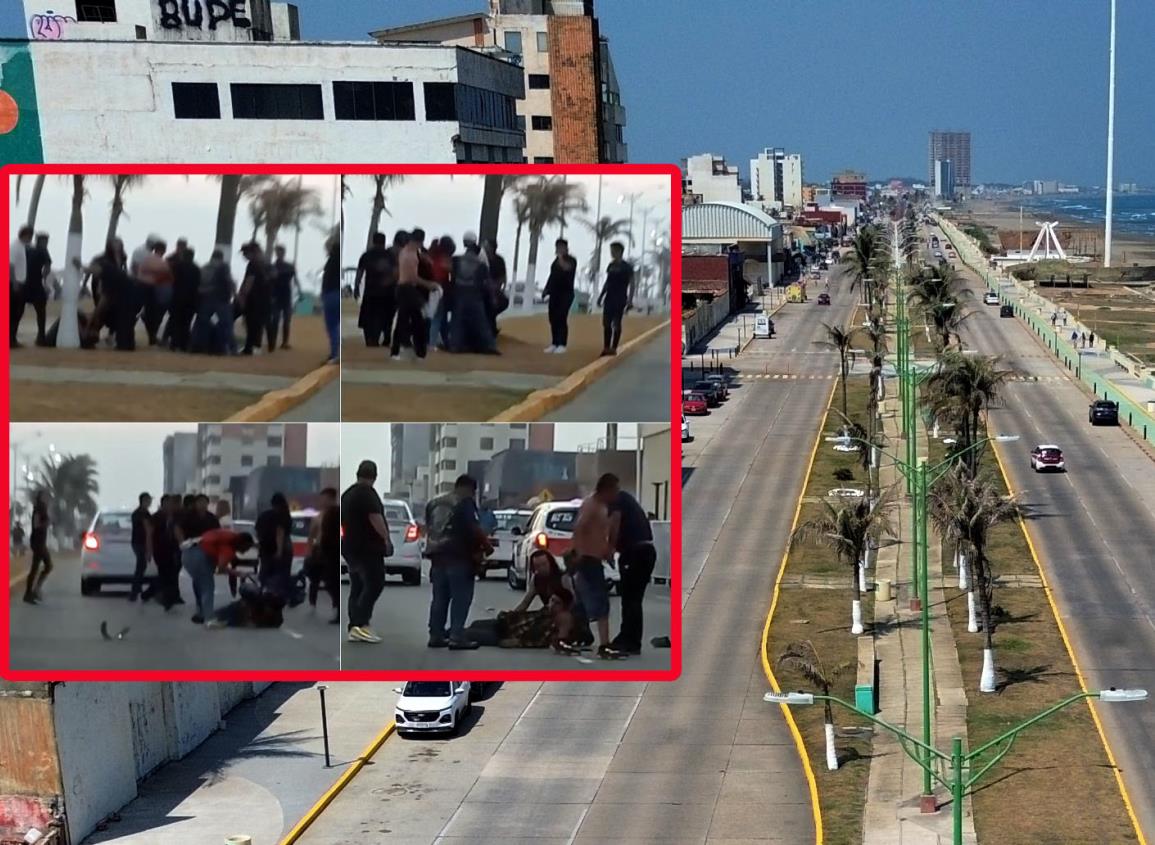 Riñen motociclistas contra meseros en el Malecón de Coatzacoalcos; se dieron hasta con el casco l VIDEO