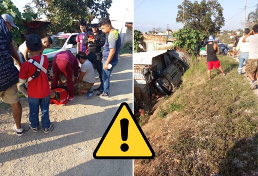 ¡Lo amarraron! Ebrio taxista choca y arroja un auto contra una casa en Xalapa