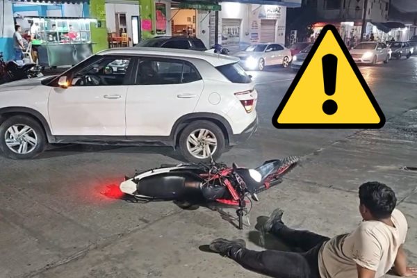 ¡Le salió al paso! Motociclista se estrella con camioneta en Martínez de la Torre