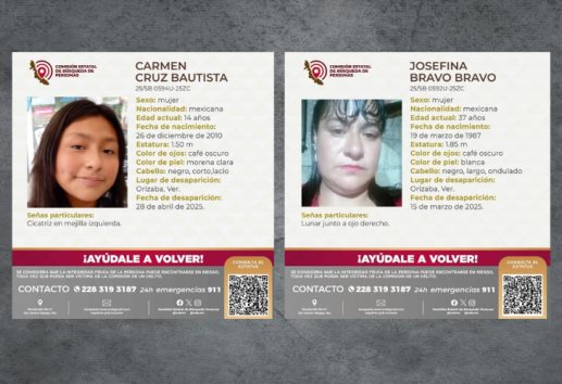 Dos mujeres de 14 y 37 años están desaparecidas en Orizaba 