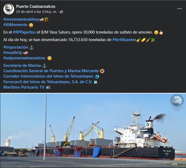 Descargan en Coatzacoalcos 30 mil toneladas de sulfato de amonio, ¿para que sirve este producto?
