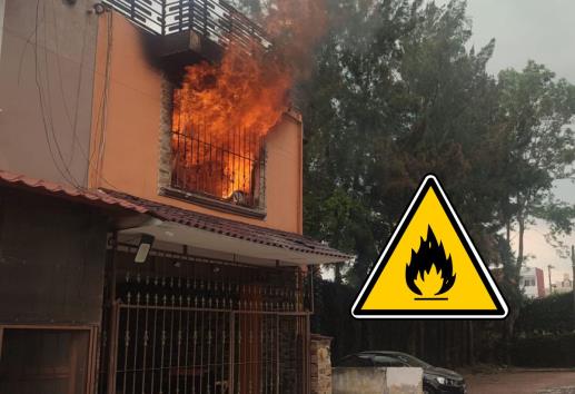 Fuerte incendio en vivienda del fraccionamiento Las Cascadas