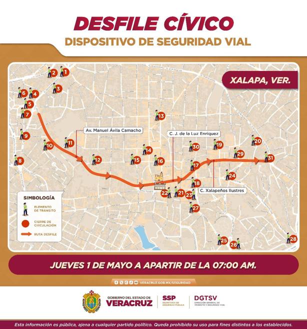 ¿Cuánto tiempo durará el cierre de calles en Xalapa este 1 de mayo?