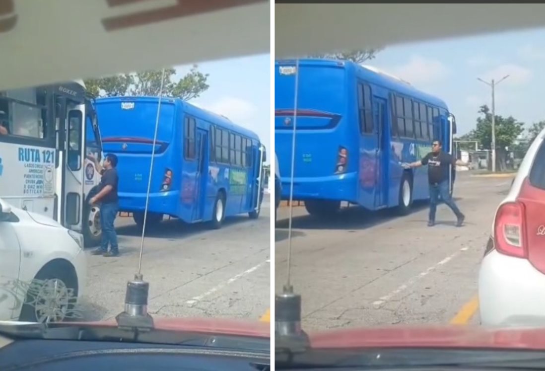 Graban pelea de choferes de camiones urbanos en Veracruz | VIDEO