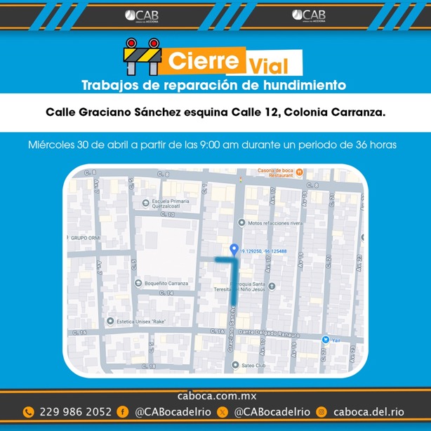 Seguirán los cierres viales en estas calles de Boca del Río este 01 de mayo