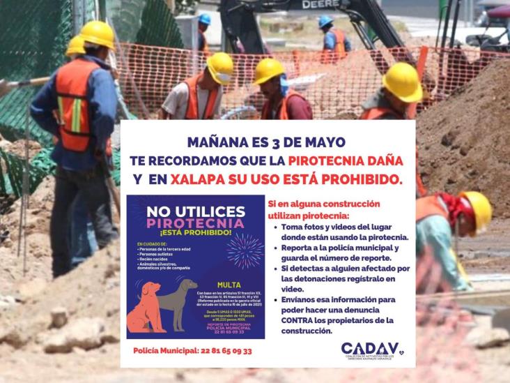 Piden no usar pirotecnia en celebraciones por día del albañil en Xalapa