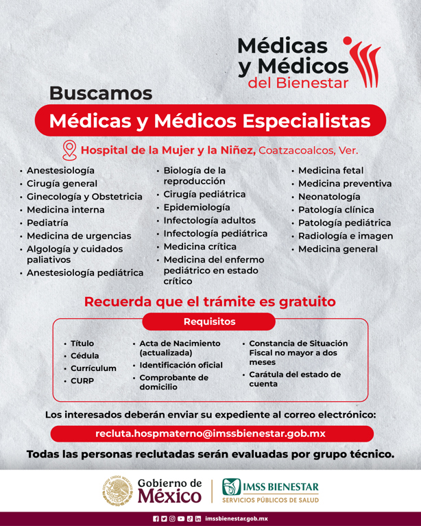 -Hospital Materno Infantil de Coatzacoalcos mantiene vacantes; puestos y requisitos