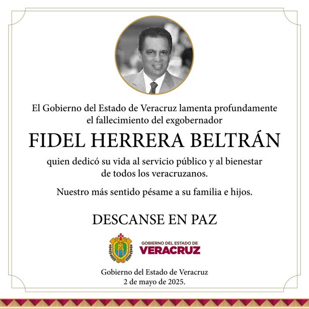 Un destacado representante de Veracruz, así despide gobernadora Rocío Nahle a Fidel Herrera Un destacado representante de Veracruz, así despide gobernadora Rocío Nahle a Fidel Herrera