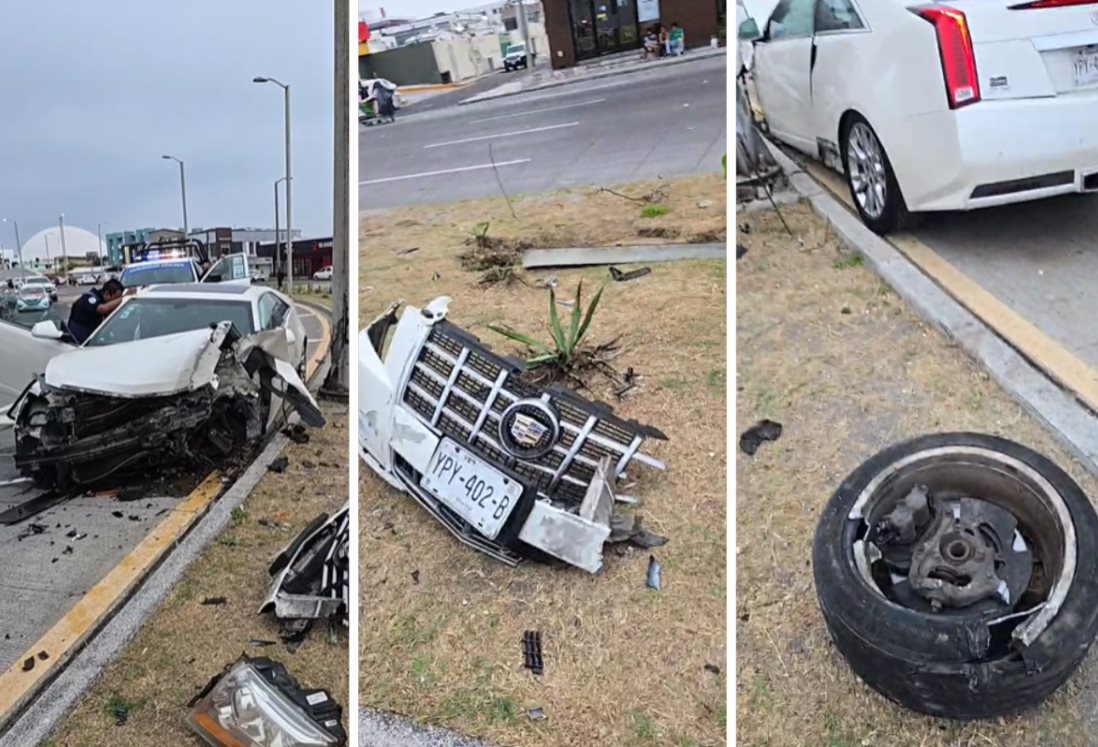 Se despedaza auto Cadillac en el bulevar de Boca del Río