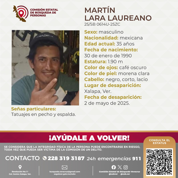 Buscan a Martín Lara Laureano en Xalapa; mide 1.90 metros