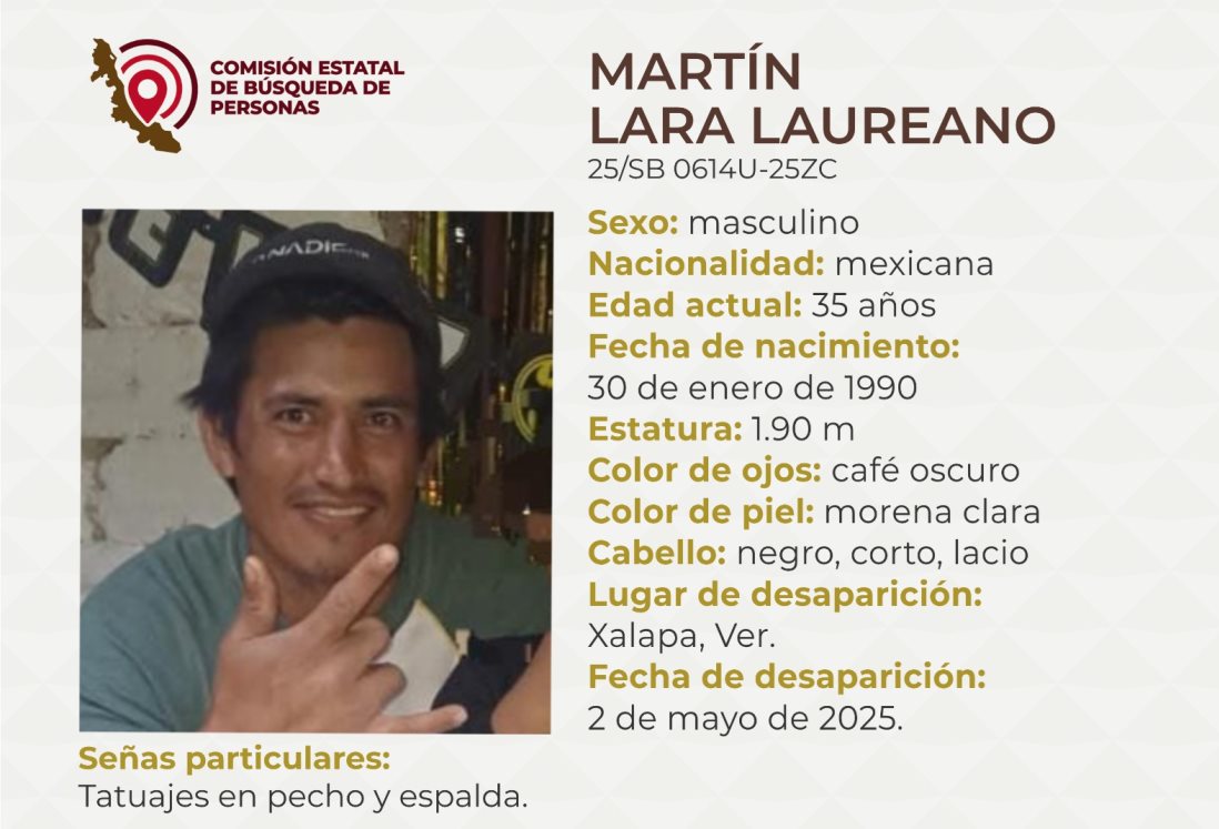Buscan a Martín Lara Laureano en Xalapa; mide 1.90 metros