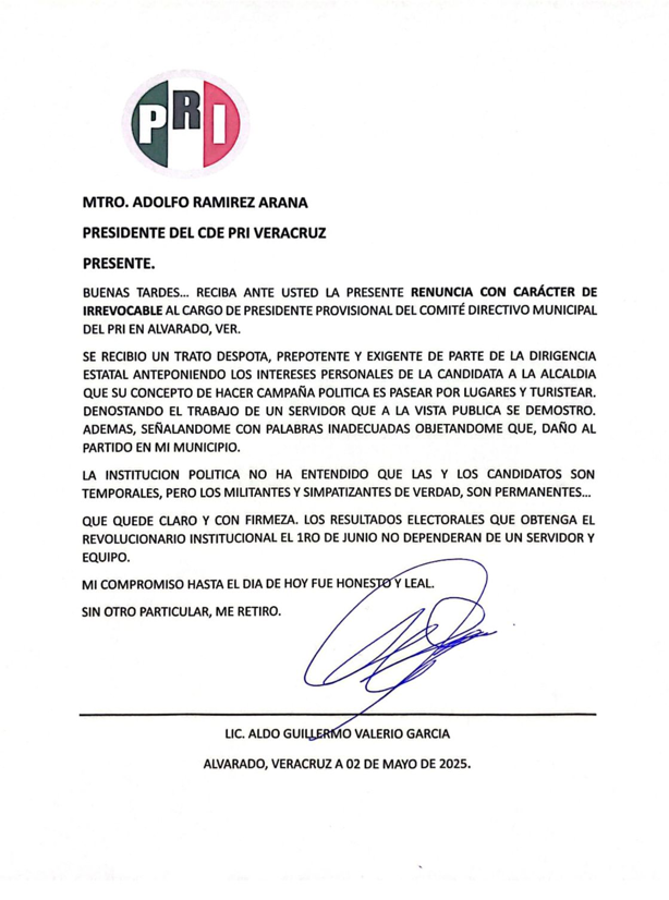 Renuncia planilla del comité directivo municipal del PRI en Alvarado