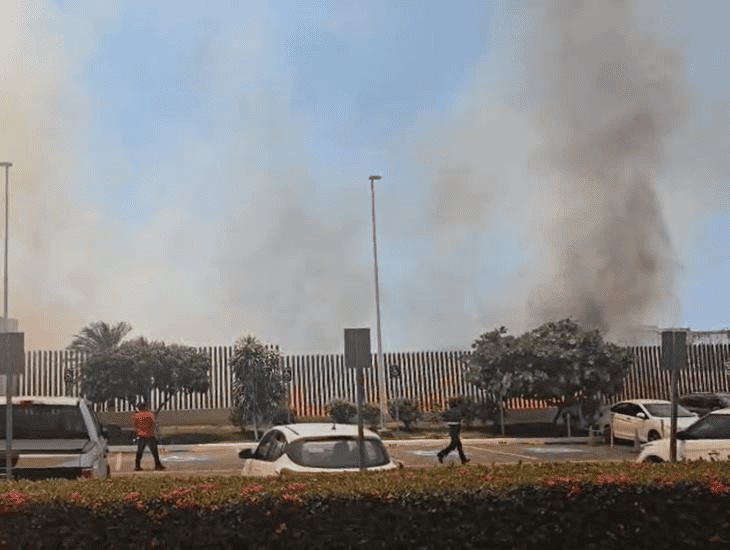 Intenso incendio de pastizal alerta a trabajadores del Poder Judicial de Coatzacoalcos | VIDEO