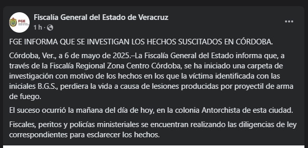 FGE Veracruz se pronuncia sobre asesinato de director de Obras Públicas de Ixtaczoquitlán