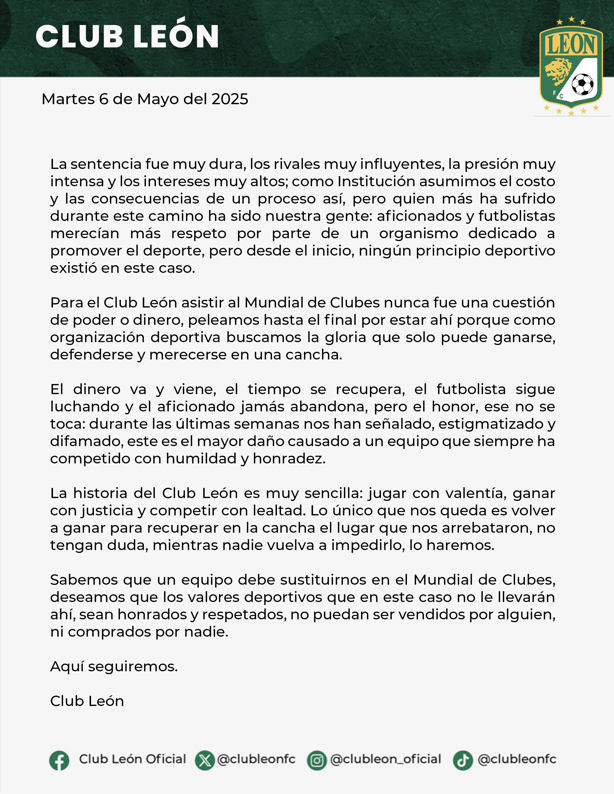 Es oficial: León no irá al Mundial de Clubes; ¿qué sigue ahora?