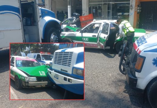 Fuerte choque entre taxi y autobús en la avenida Xalapa deja una lesionada