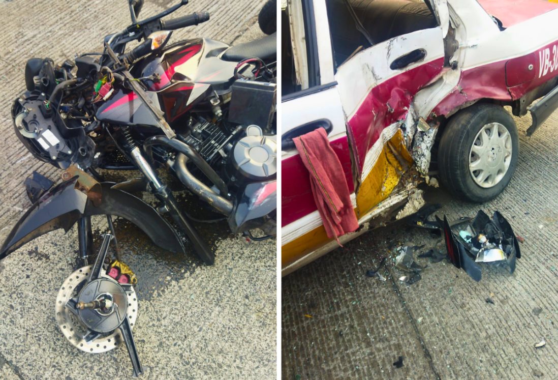 Grave accidente entre taxi y motocicleta deja herido en colonia Zaragoza de Veracruz