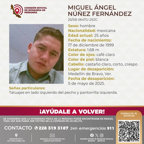 Desaparece el joven Miguel Ángel Núñez en Medellín de Bravo