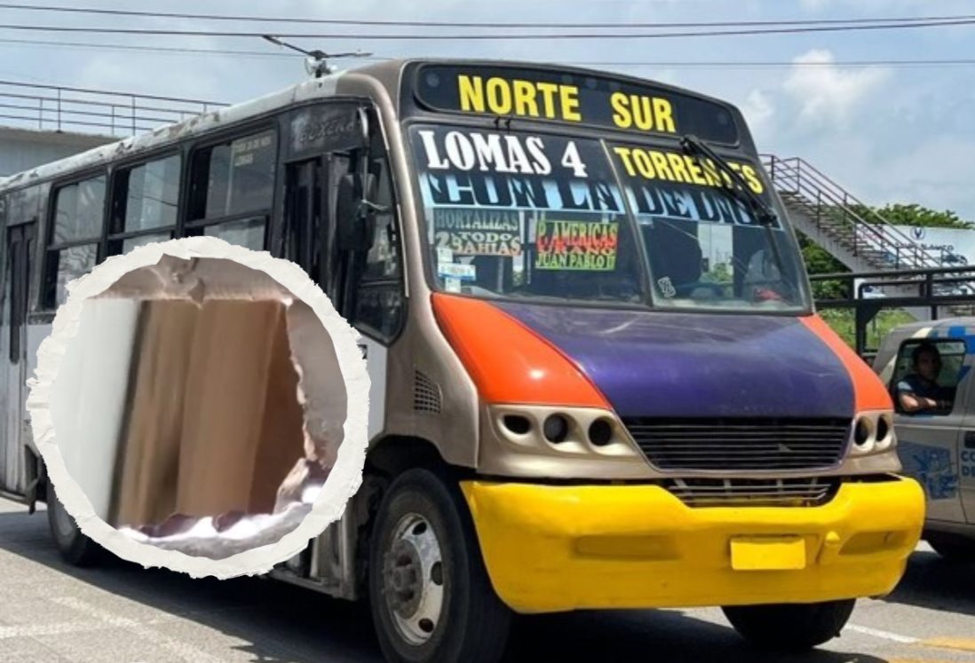 Exhiben camión urbano de Veracruz con agujero; usuarios podían ver la llanta | VIDEO