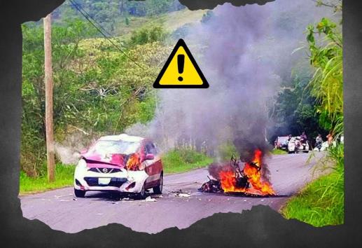 Violento choque en carretera de Juchique deja un vehículo en llamas