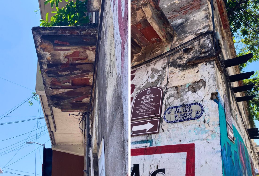 Piden atender edificio dañado en el centro de Veracruz; podría colapsar parte del techo