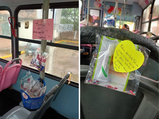 ¡Solo en Xalapa! conductor de autobús reparte obsequios; por el 10 de mayo