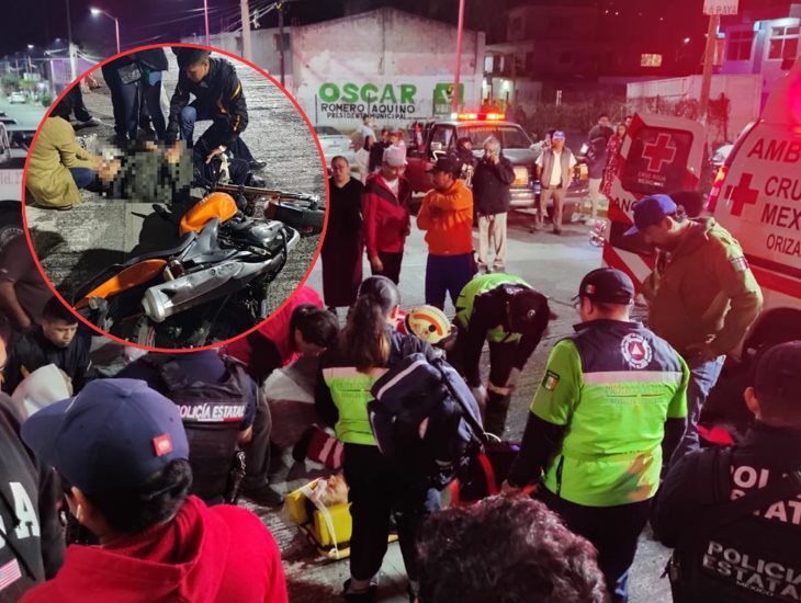 Motociclista es atropellado en Camerino Mendoza; resulta con fractura expuesta