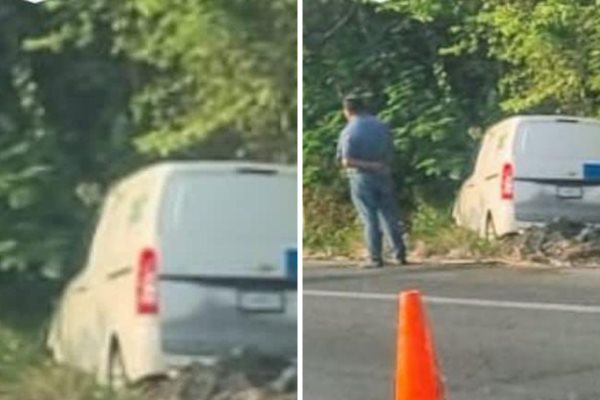 Camioneta se sale del camino por mala maniobra en libramiento Paso del Toro - Santa Fe