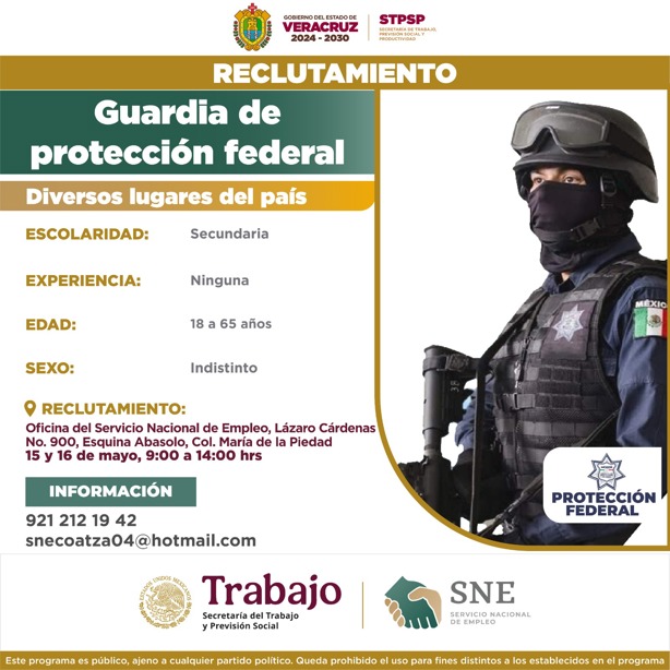 Protección Federal ofrecerá vacantes en Coatzacoalcos: fechas y requisitos
