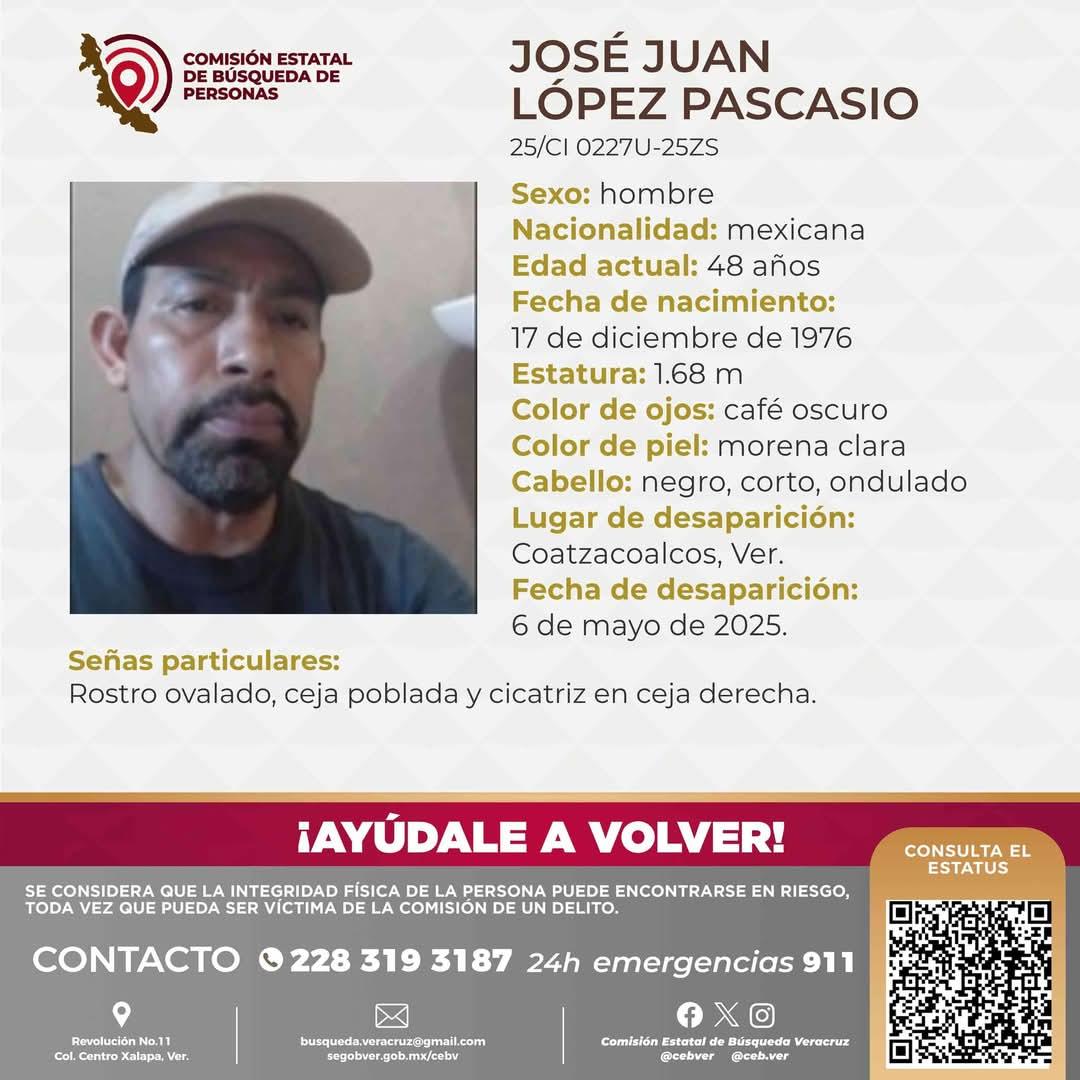 José Juan López Pascacio cumplió 5 días desaparecido en Coatzacoalcos
