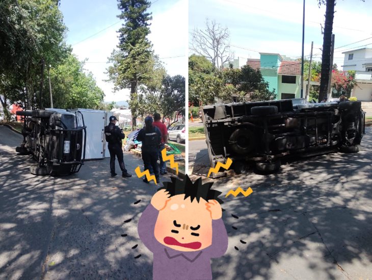 Volcadura de camioneta provoca caos vial en la avenida Araucarias en Xalapa
