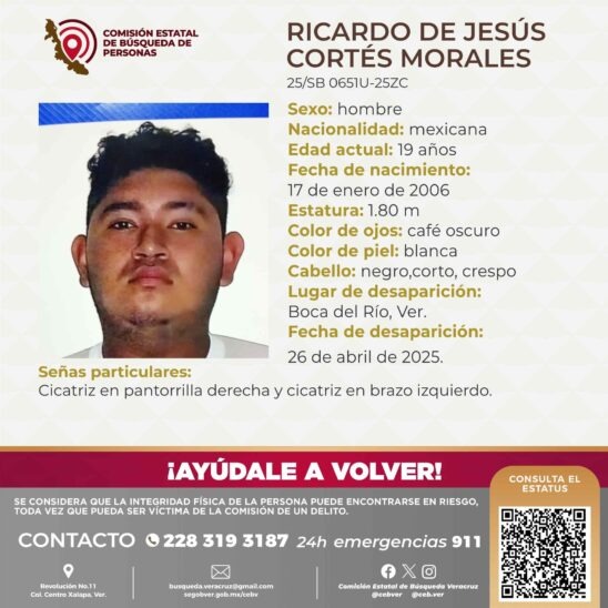 Desaparece joven tras viajar del Puerto de Veracruz a Xalapa por trabajo