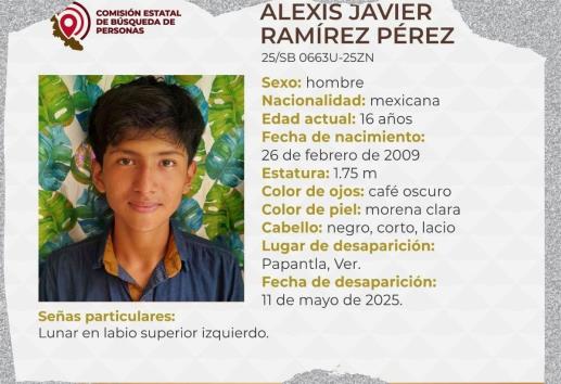 Desaparece menor  Alexis Javier Ramírez Pérez en Papantla