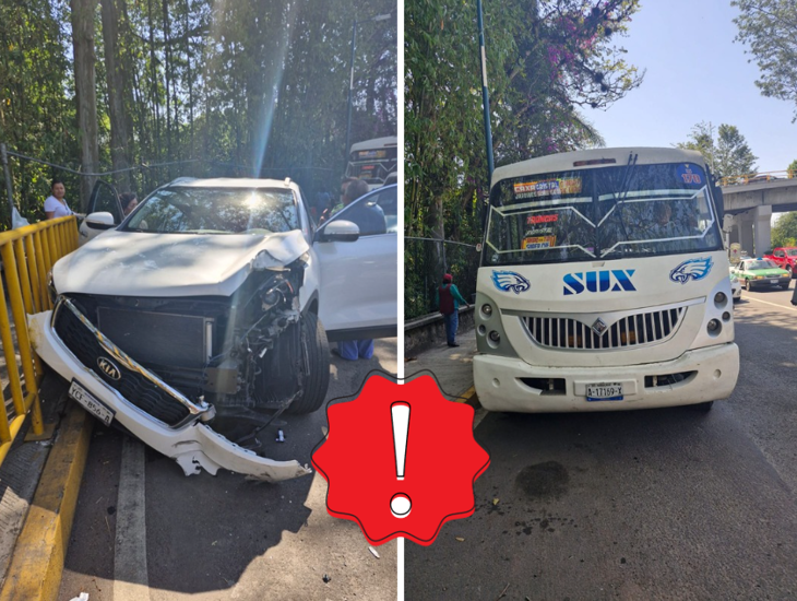 Choque entre camioneta y autobús en Paseo de Las Palmas en Xalapa, provoca caos vial