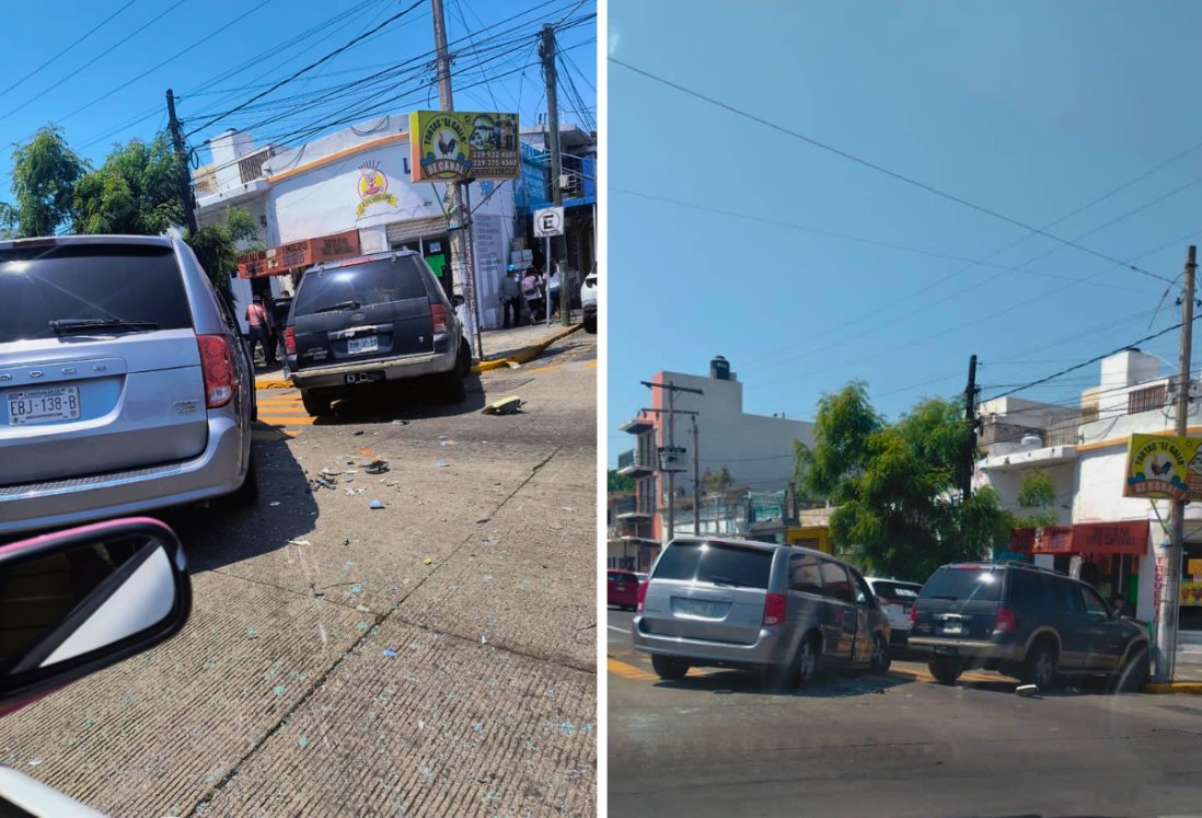 Aparatoso choque entre camionetas en el centro de Veracruz deja un lesionado