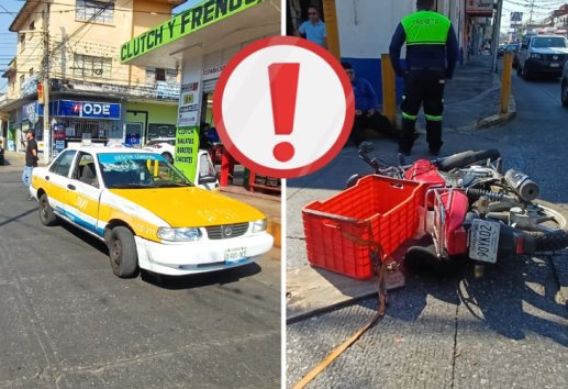 Se registra encontronazo entre moto y taxi en el centro de Córdoba 