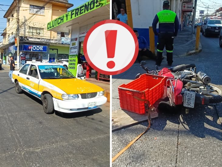 Se registra encontronazo entre moto y taxi en el centro de Córdoba 