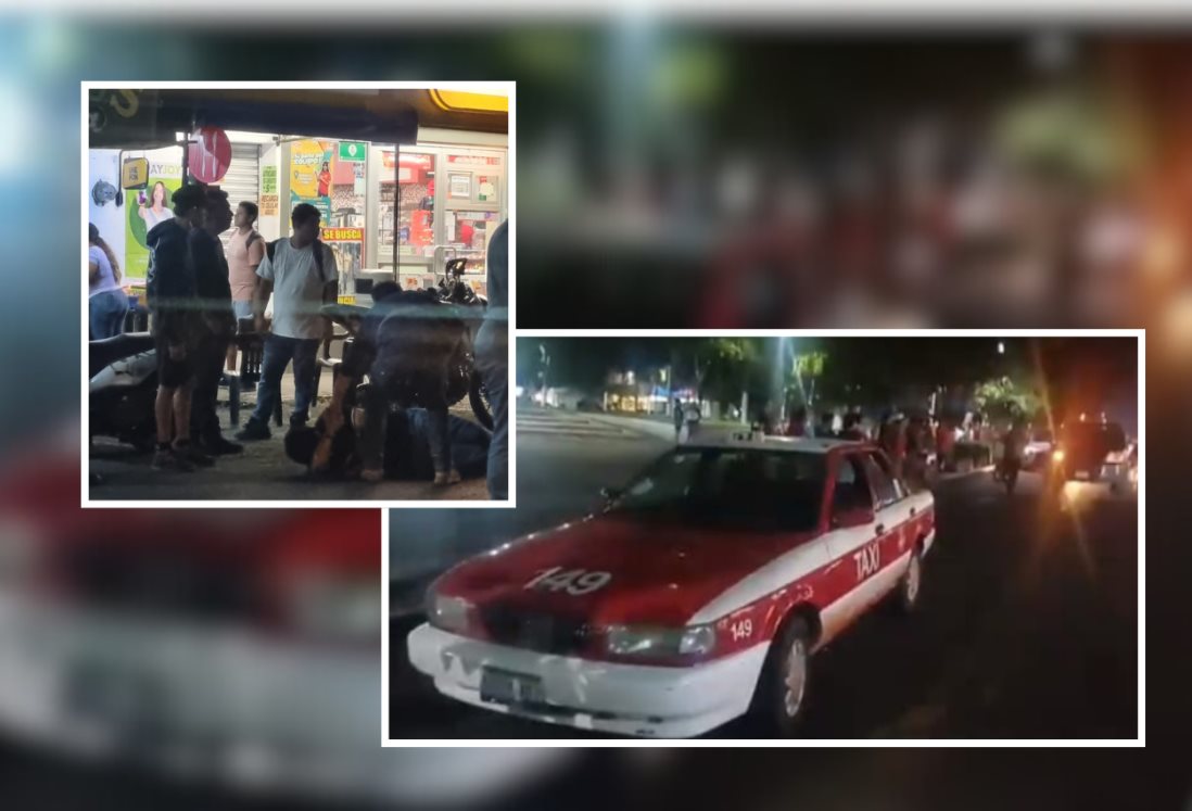 Conductor de taxi hace corte de circulación y choca contra una moto en Cardel
