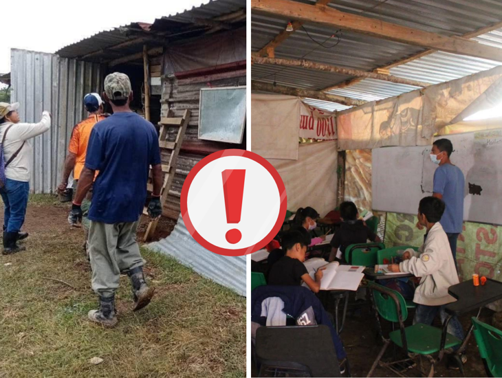 En salones de trapo y lonas, así dan clases maestros en escuelas de Xalapa