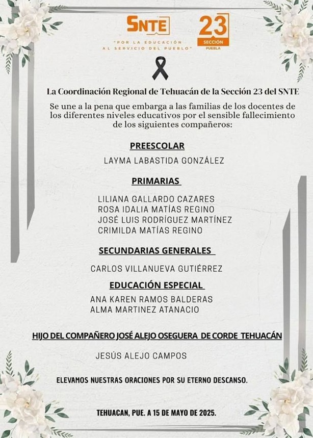 Nueve maestros entre las víctimas del fatal accidente en la Cuacnopalan-Oaxaca